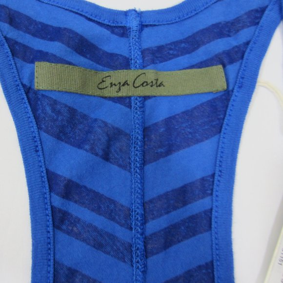 Enza Costa Striped Blue Sleeveless Lightweight Casual Sample Tank Top Sz M NWT - Picture 3 of 8